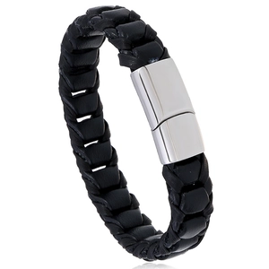 Herren Punk Handgewebtes PU Leder Armband Mit Edelstahl Magnetverschluss Minimalistisches Geometrisches Geflochtenes Armband Schmuck