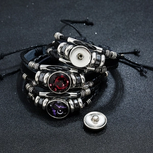 Three-piece black layered leather bracelet set with luminous 12 zodiac constellation charms