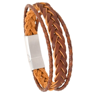 Retro Men's Multi-Layer Woven Cowhide Leather Bracelet With Stainless Steel Magnetic Clasp Brown Vintage Wristband Jewelry