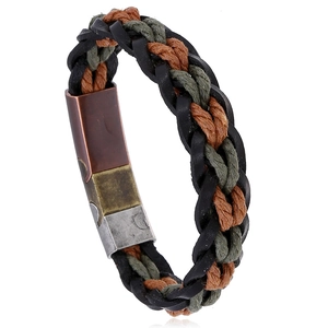 Retro Punk Men Braided Genuine Leather Bracelet Stainless Steel Magnetic Clasp Hand Woven Multilayer Wristband Jewelry Gift