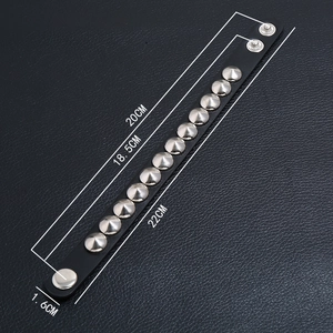 Detailed size map of punk leather bracelet with silver metal rivets and snap buttons