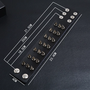 Detailed size chart for punk leather bracelet with three rows of silver spikes and studs