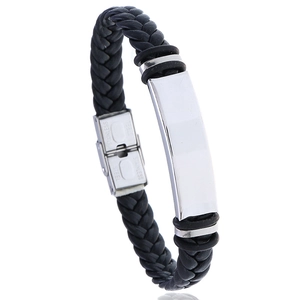 Bracelet Homme Vintage en Cuir Artificiel Tressé Plaque d'Identification Métal Acier Inoxydable Bijoux Hip Hop Punk Cadeau pour Homme