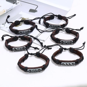 Lot de 6 bracelets en cuir tressé faits main avec charms marins et noms d'îles tropicales