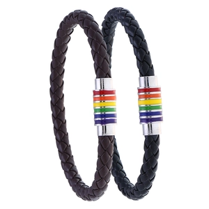 Bracciale in Pelle PU Intrecciata Con Fibbia Magnetica Arcobaleno Pride LGBTQ Braccialetto Tessuto Per Uomo Donna Gioielli Unisex Regalo