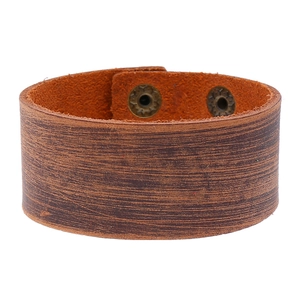Vintage brede leren armband voor heren in retro bruin met verstelbare drukkers