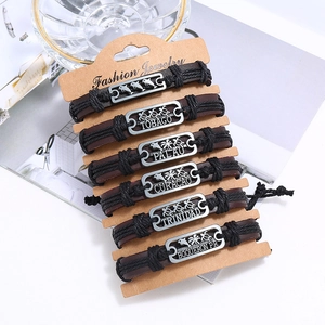 Lot de 6 bracelets vintage en cuir pour hommes avec plaques gravées sur le thème marin