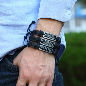 Ensemble de bracelets vintage en cuir pour hommes avec tortue et dauphin