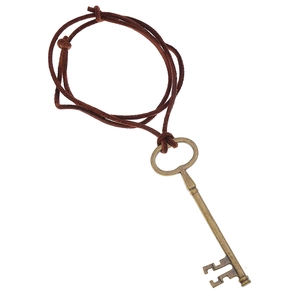 Vintage Men Key Pendant Necklace Punk Antique Bronze Alloy Key Pendant With Adjustable Brown Cowhide Leather Cord Jewelry