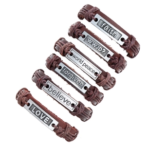 Ensemble de Bracelets Vintage en Cuir de Vachette Tressé Homme Femme Alliage Lettre Faith Believe Love Multicouche Bijoux Cadeau
