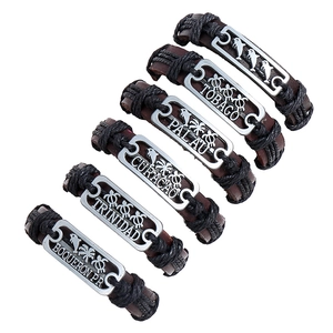 Rétro Homme Bracelet en Cuir de Vache Alliage Thème Océan Dauphin Tortue Palmier Tissé à la Main Bijoux Punk Bohème