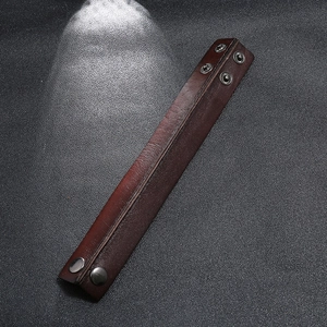 Retro dark brown leather bracelet for men with adjustable silver metal snap buttons
