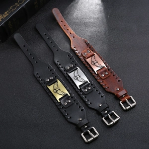Bracciali vichinghi in pelle intrecciata con aquila vintage e fibbia regolabile