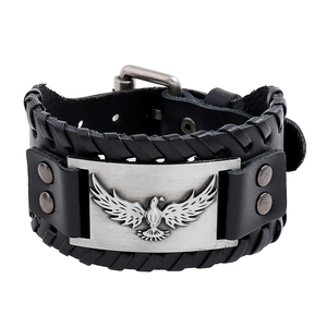 Bracciale in Pelle Larga Nordic Viking Con Rilievo Aquila Per Uomo Punk Intrecciato in Pelle di Vacca Retro Regolabile