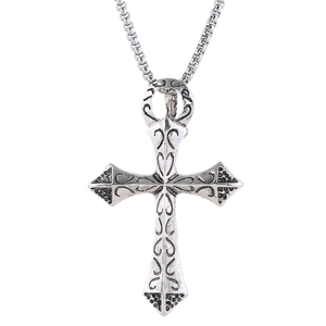 Punk Uomo Collana Con Pendente a Croce Vintage Argento Antico Lega Acciaio Inossidabile Gotico Motivo a Volute Gioielli Religiosi