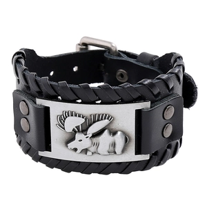 Bracelet punk en cuir noir pour homme avec relief de cerf vintage et rivets en métal