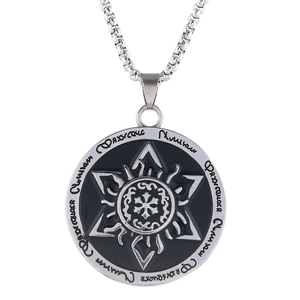 Collier rétro pour homme avec pendentif soleil et chaîne à mailles argentée