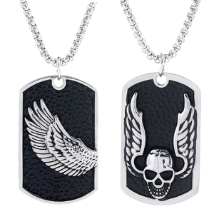 Men's Punk Gothic Stainless Steel Alloy Pendant Necklace Retro Skull Wing Cross Dog Tag Hip Hop Jewelry Gift
