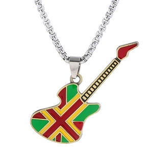 Collier Pendentif Guitare Minimaliste pour Hommes Chaîne de Boîte en Acier Inoxydable Alliage Instrument Émail Style Rock