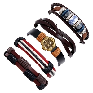 Bracelet Tressé en Cuir de Vachette PU Vintage Multi-couches Cordon en Chanvre et Cire Bijoux Homme Avec Pendentif Tournesol