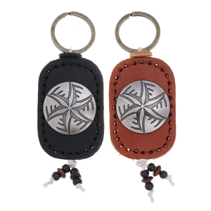 Retro Cowhide Leather Keychain Handmade Stitched Slavic Sun Wheel Car Key Ring Tassel Pendant Ethnic Style Unisex Bag Charm
