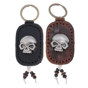 Vintage Punk Handgemacht Rindsleder Totenkopf Schlüsselanhänger Für Damen Herren Retro Handgenäht Tasche Anhänger Zubehör