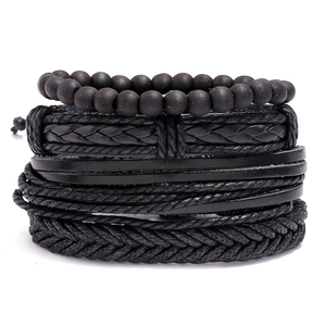 Retro Hand-Woven Multi-Layer Leather Bracelets For Men Women Bohemian Punk Braided PU Leather Cord Wood Bead Accessory Jewelry