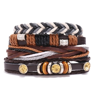 Vintage Braided Cowhide Bracelet Four Layer Leather Rope Wristband Punk Style Jewelry For Men Women Daily Accessory
