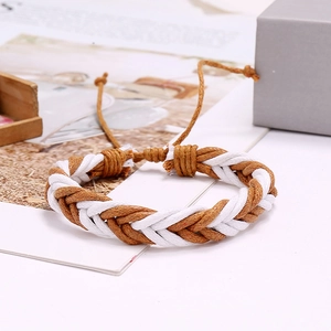 Bracelet tressé rétro pour hommes avec cordons en cire marron et blanc au motif d'épi