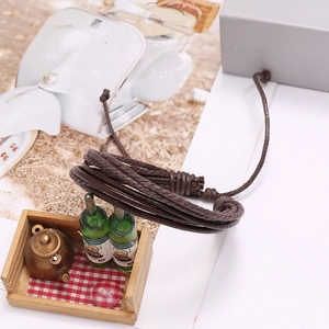 Retro multi-layer braided dark brown leather bracelet with vintage motorcycle decor