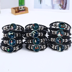 Luminous Zodiac leather bracelets featuring woven ropes and glowing glass cabochons