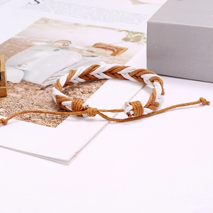 Bracelet pour homme en corde de cire tressée fait main avec nœud coulissant réglable