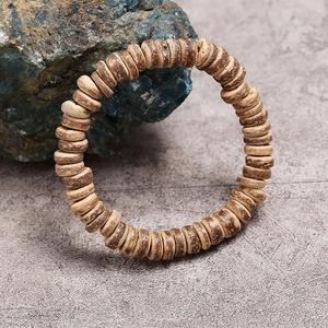 Vintage handmade coconut shell beaded bracelet for men with natural brown textures