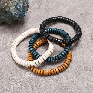Pulseras bohemias de cuentas de madera elásticas en colores negro, beige, azul y marrón