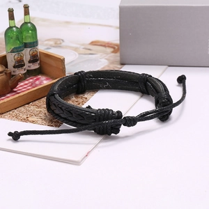 Adjustable black braided leather bracelet for men and women with punk aesthetic