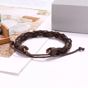 Retro deep brown braided leather bracelet with adjustable sliding knot closure for men