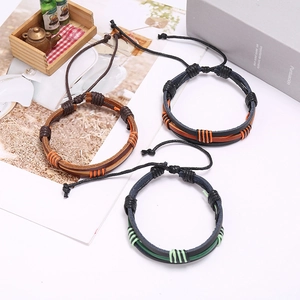 Braccialetti multistrato in pelle intrecciata vintage marrone e nero, misura regolabile