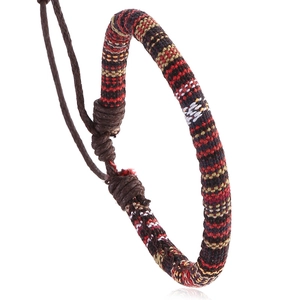 Bohemian braided multi-color cord bracelet with adjustable closure in ethnic style