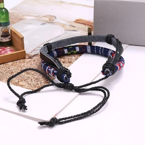 Multilayer bohemian braided leather bracelet with ethnic beads and adjustable cord