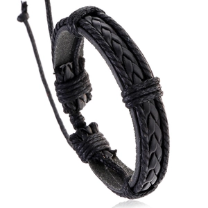 Handmade Braided Synthetic Leather Bracelet For Men Retro Punk Style Adjustable Cord Wristband Personalized Jewelry Gift
