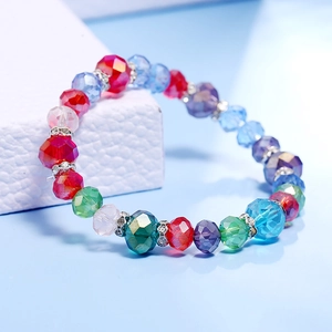 Elegante pulsera de cuentas de cristal facetado multicolor con espaciadores de diamantes