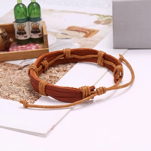 Retro punk woven leather bracelet with adjustable cord, handcrafted stylish unisex jewelry