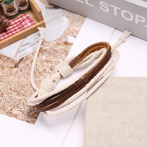 Retro multi-layer woven leather bracelet for women with adjustable brown cotton rope design