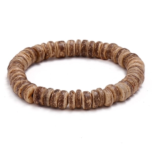 Vintage coconut shell beaded bracelet for men with natural brown textured round beads