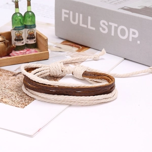 Bohemian multilayer braided leather bracelet with cotton rope for women in retro style
