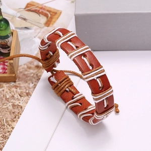 Retro punk braided leather bracelet in reddish-brown finish with adjustable woven cords