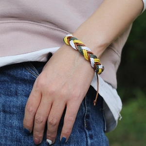 Handmade woven multilayer leather bracelet in bohemian style with adjustable cord