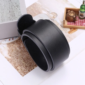Men's wide black leather bracelet with lychee texture and minimalist punk double layer style