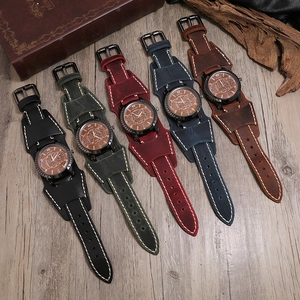 Collection of retro wide leather bund strap watches in five vintage matte finishes