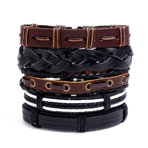 Vintage Leather Braided Bracelet Set For Men Women Multilayer Punk Bohemian Hemp Rope Wax Cord Wristband Jewelry Fashion Gift
